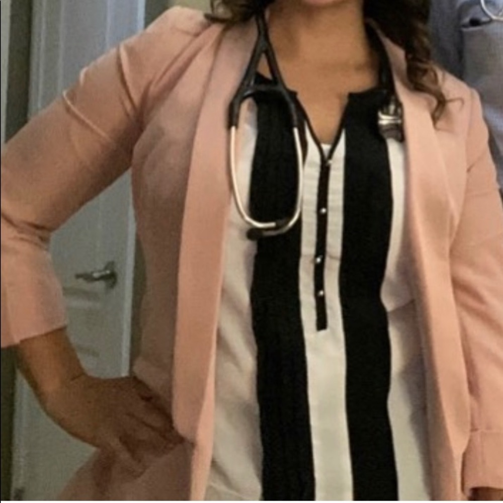 New York & Company White & Black Sheer Blouse